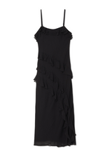 Black Flounced Slip Midi Dress