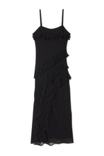 Black Flounced Slip Midi Dress