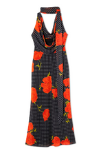 Black Poppy Print Sleeveless Midi Dress