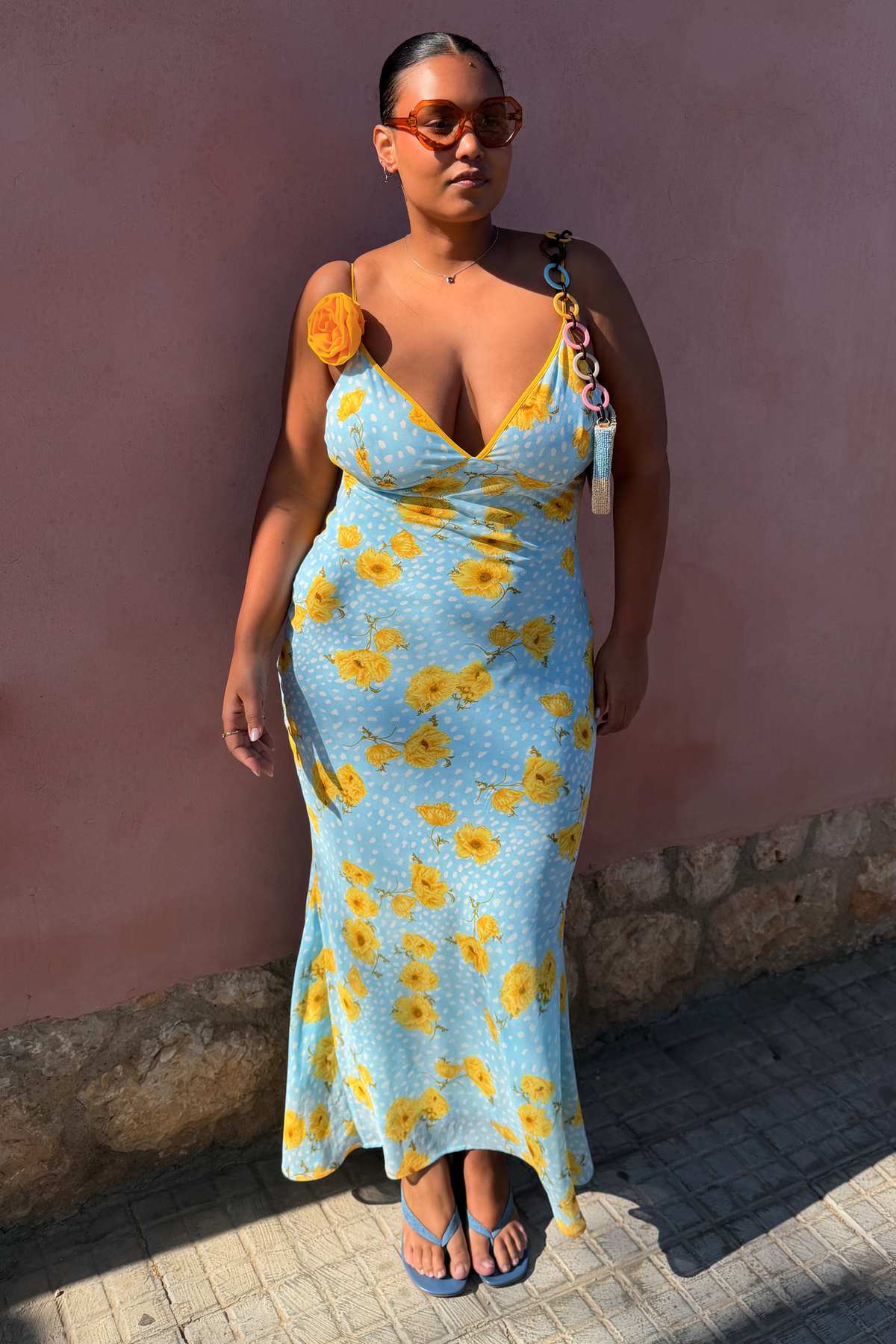 Blue Yellow Poppy Maxi Dress