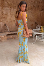 Blue Yellow Poppy Maxi Dress