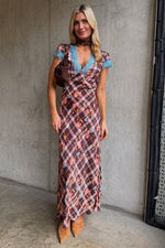 Brown Check Floral Dress
