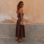Chocolate Pleated Slip Midi Dress