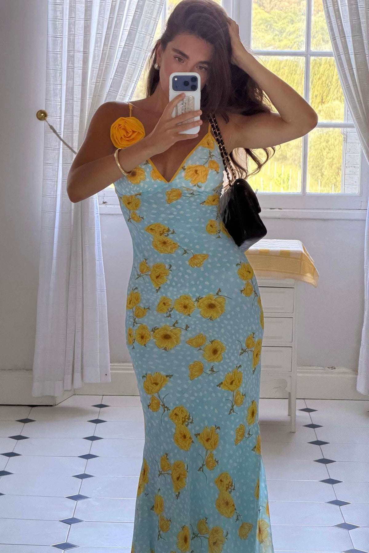 Blue Yellow Poppy Maxi Dress