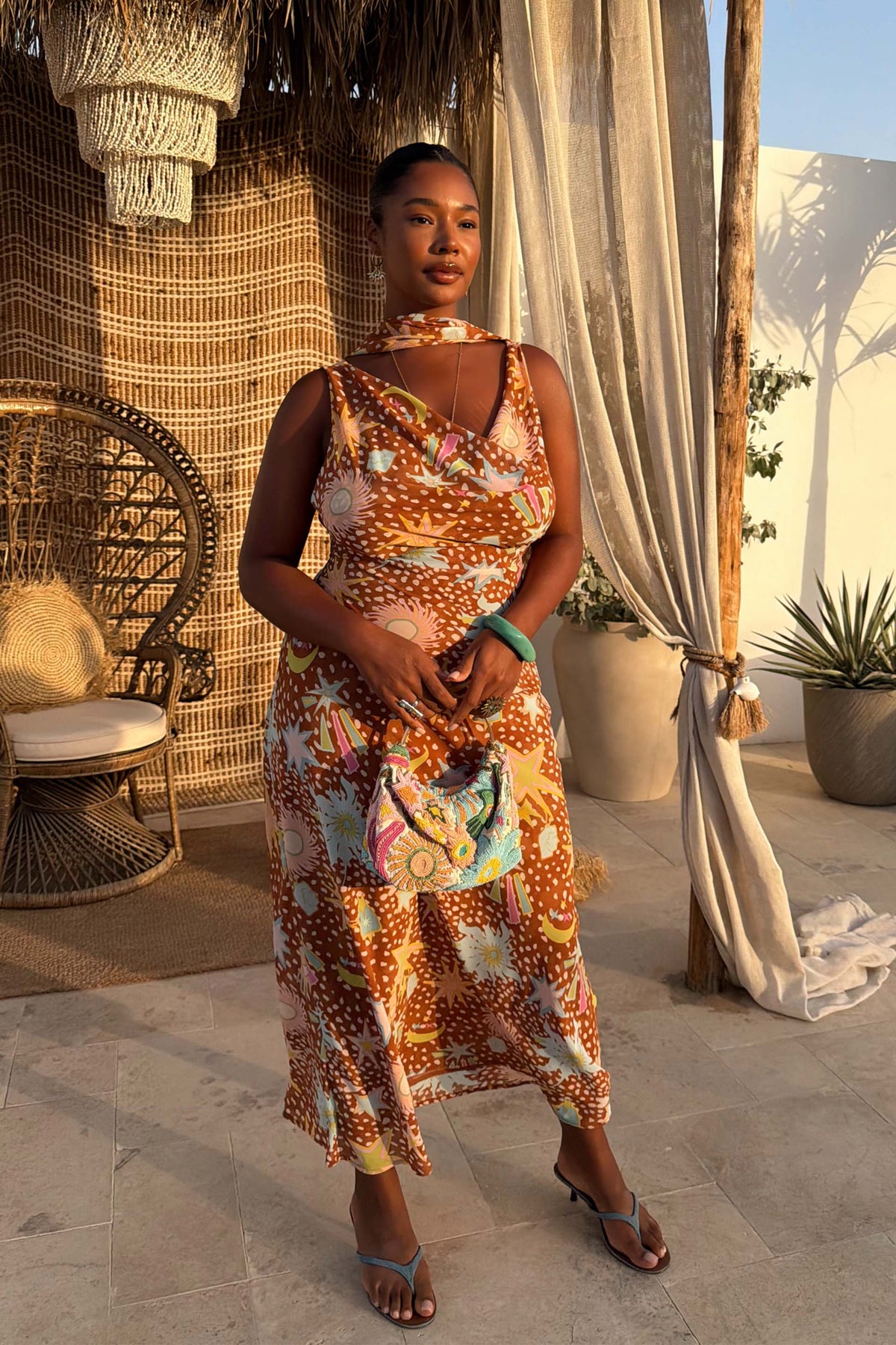 Star Print Halter Maxi Dress