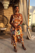 Star Print Halter Maxi Dress
