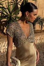 Gold Sequin Satin Midi Dress
