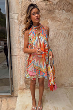 Geo Print Halter Mini Dress