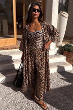 Brown Leopard Print Open Front Kimono