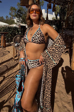 Brown Leopard Print Open Front Kimono