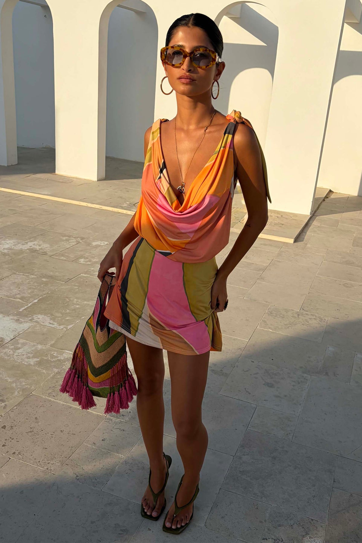 Abstract Abstract Print Cowl Mini Dress