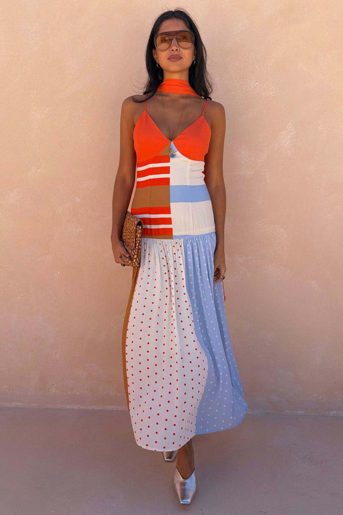 Color Block Stripe Slip Midi Dress