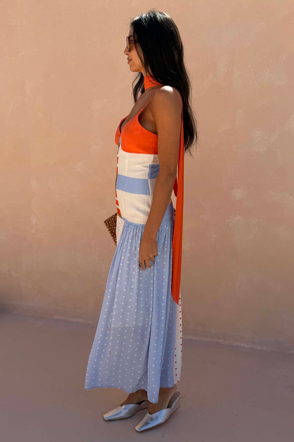 Color Block Stripe Slip Midi Dress