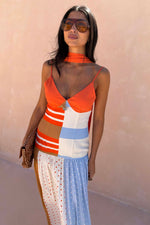 Color Block Stripe Slip Midi Dress