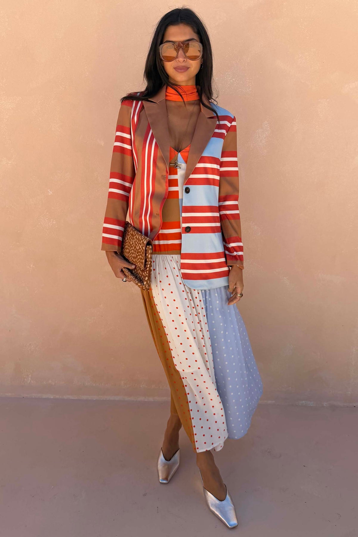 Color Block Stripe Slip Midi Dress