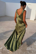 Olive Green Satin Maxi Dress