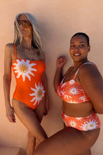 Orange Sun Print One Piece Swimsuit