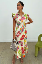Colorful Fruit Stamps Slip Midi Dress