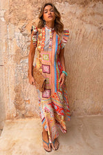 Red Tribal Print Midi Dress