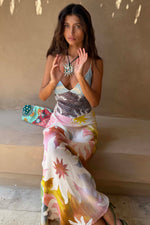 Abstract Print Colorblock Maxi Dress