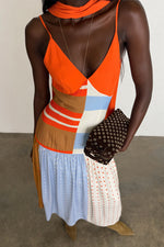 Color Block Stripe Slip Midi Dress