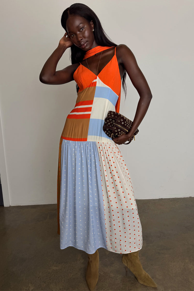 Color Block Stripe Slip Midi Dress