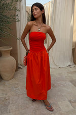 Tomato Red Strapless Mid Dress