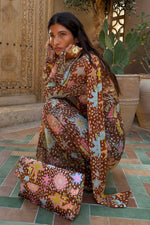 Brown Star Print Long Sleeves Maxi Dress