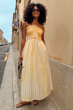 Yellow Stripe Halter Midi Dress