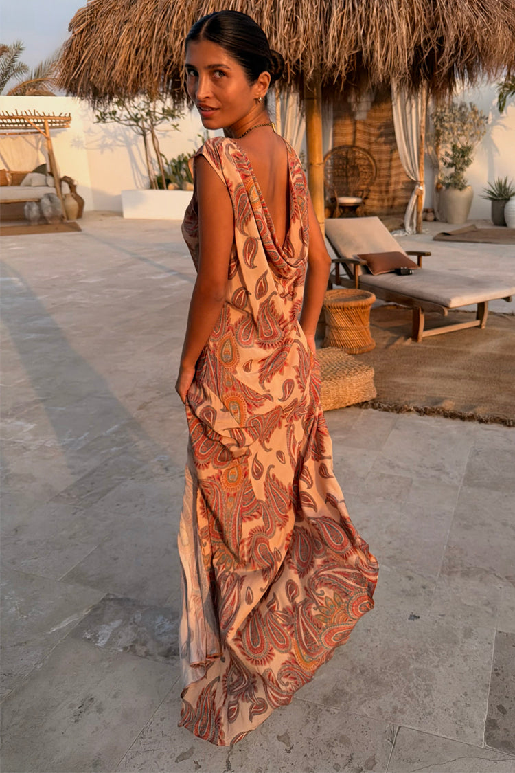 Paisley Print Drapery Back Maxi Dress