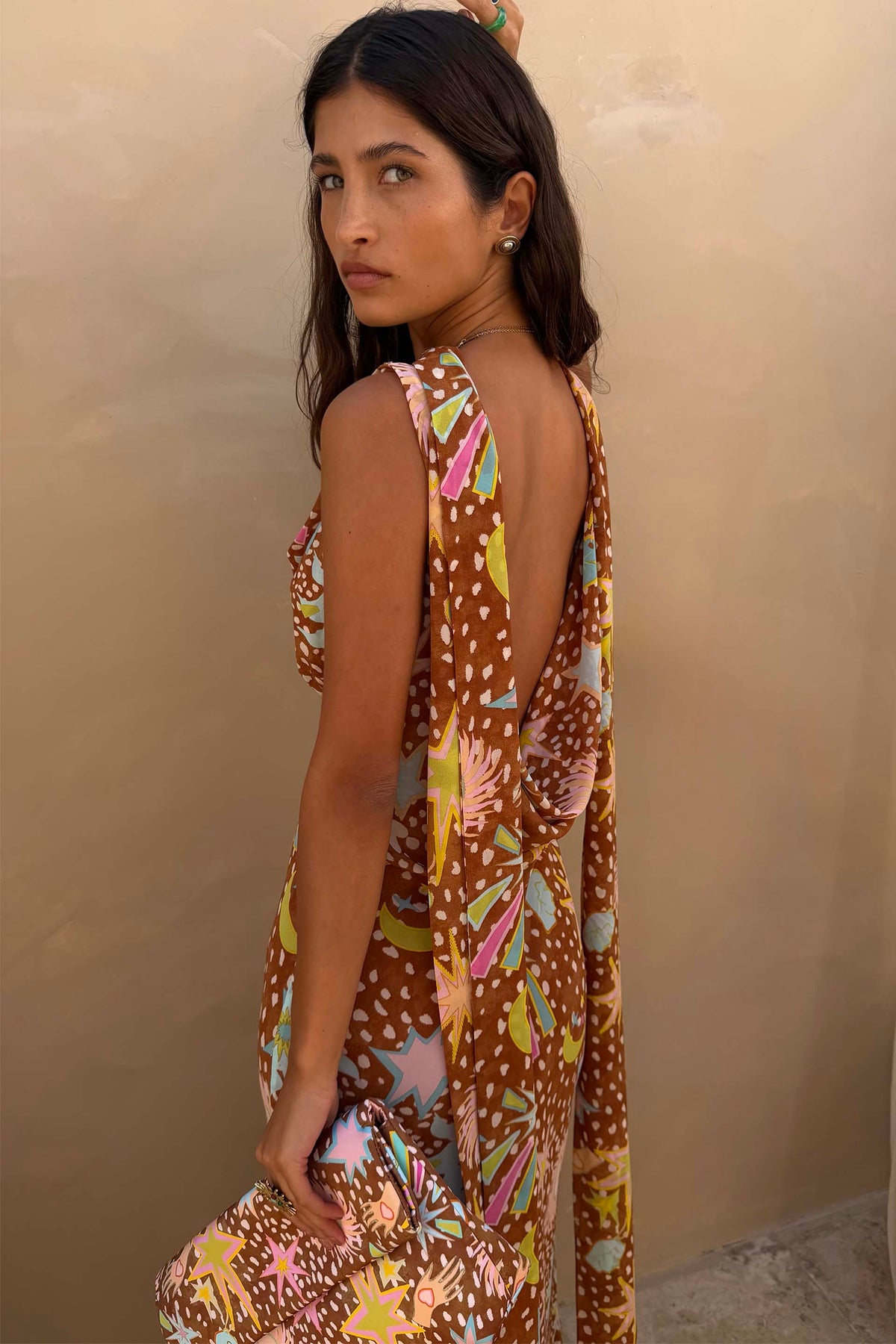 Star Print Halter Maxi Dress