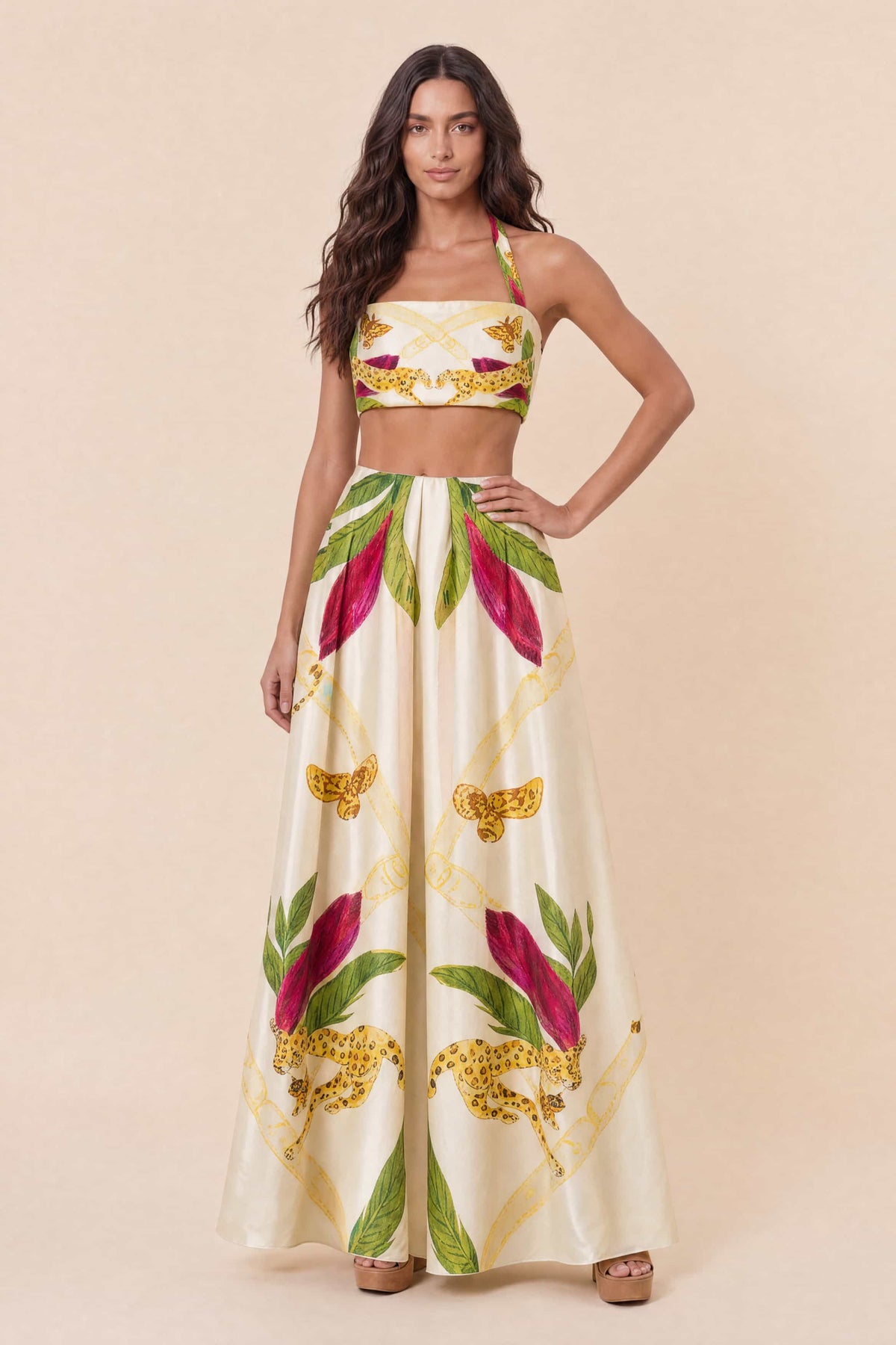 Abstract Printed Crop Top And Skirt Two-Piece Set