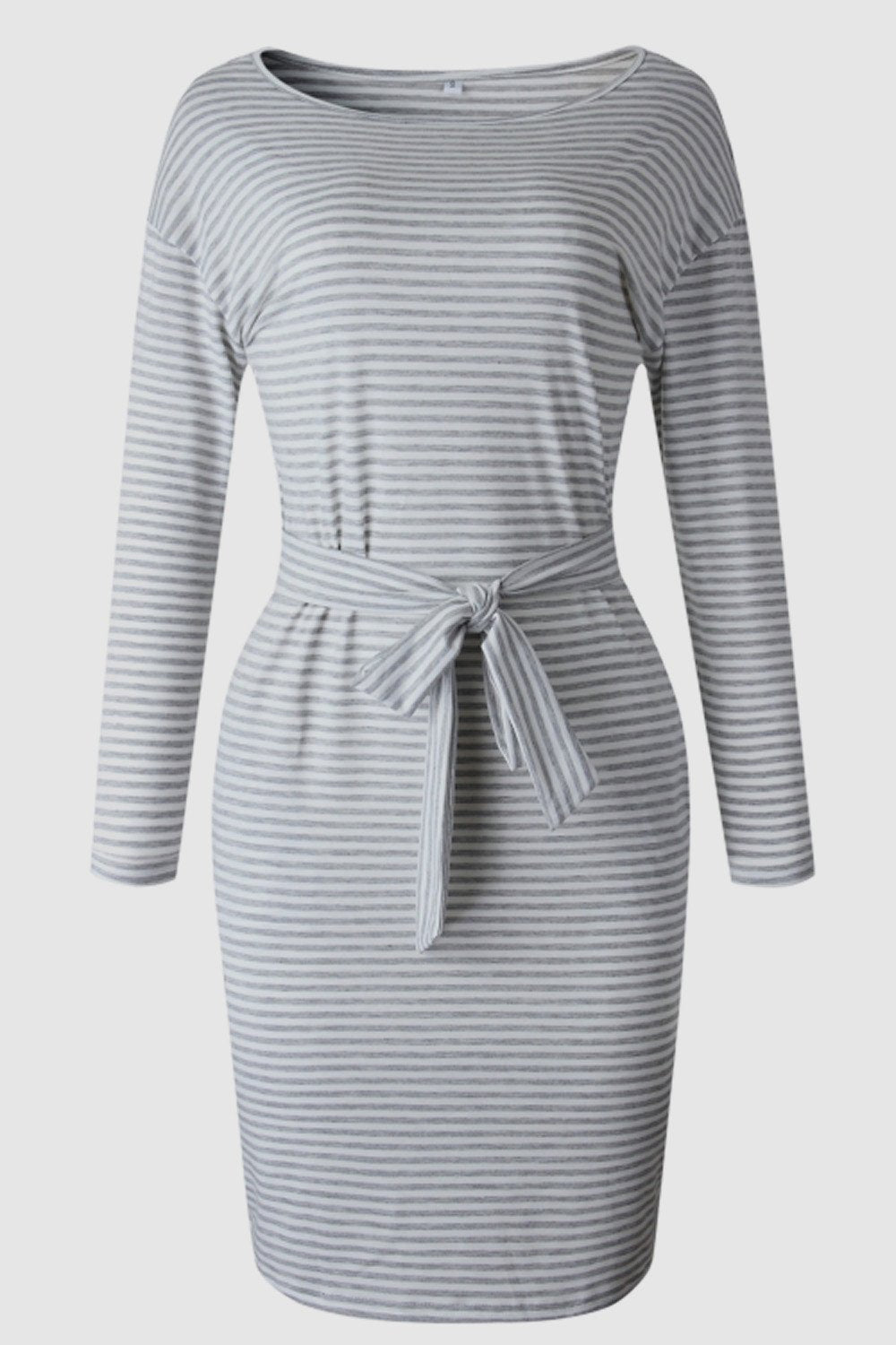 Blue Striped Belt Mini Dress
