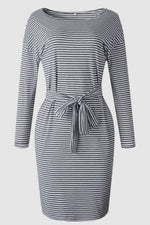 Blue Striped Belt Mini Dress