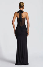 Halter Mesh Waist-Tie Maxi Dress