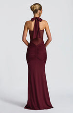 Halter Mesh Waist-Tie Maxi Dress
