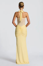 Halter Mesh Waist-Tie Maxi Dress