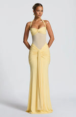 Halter Mesh Waist-Tie Maxi Dress