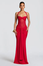 Halter Mesh Waist-Tie Maxi Dress