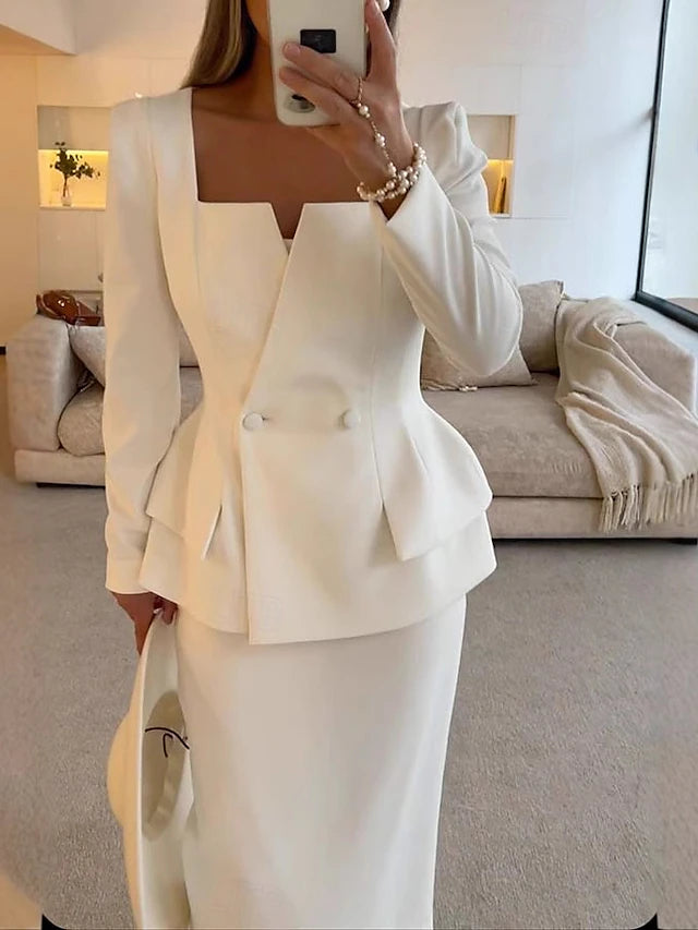 Square Neckline Blazer and Skirt Two-Piece Set