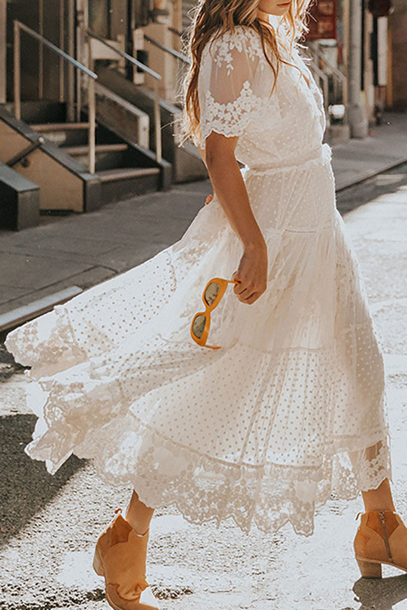 Sweet White Crochet Lace Maxi Dress