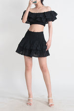 Crochet Lace Crop Top and Skirt Ruffle Set