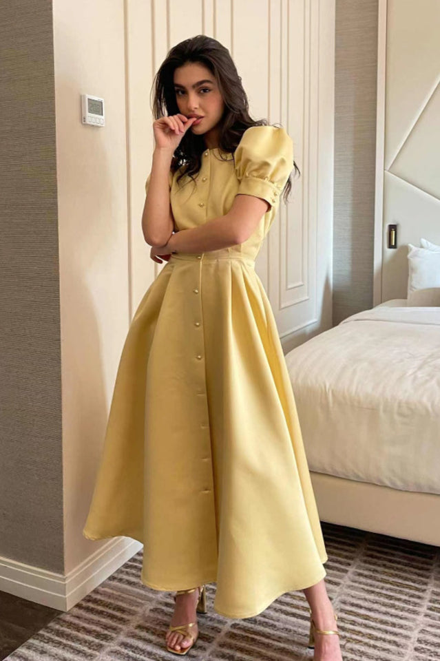 Solid Button Down Midi Dress