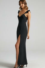 Ruffle Shoulder High Slit Maxi Dress