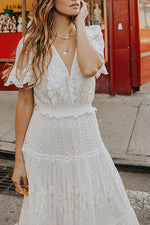 Sweet White Crochet Lace Maxi Dress