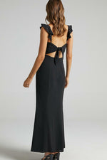 Ruffle Shoulder High Slit Maxi Dress
