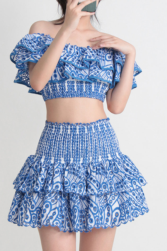 Crochet Lace Crop Top and Skirt Ruffle Set