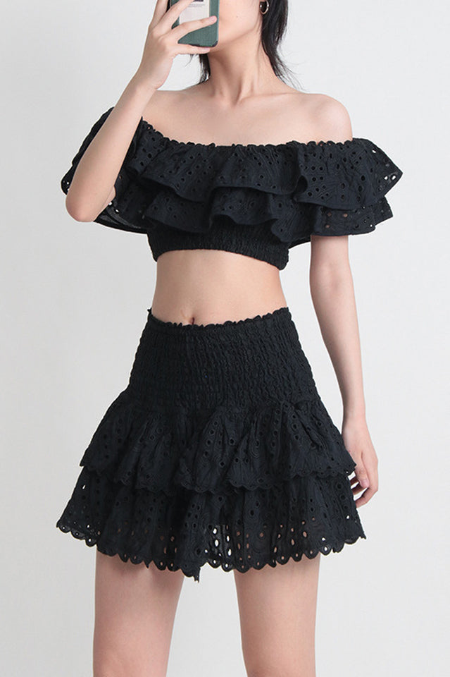 Crochet Lace Crop Top and Skirt Ruffle Set