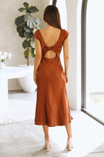 Satin Open Back Side Slit Midi Dress