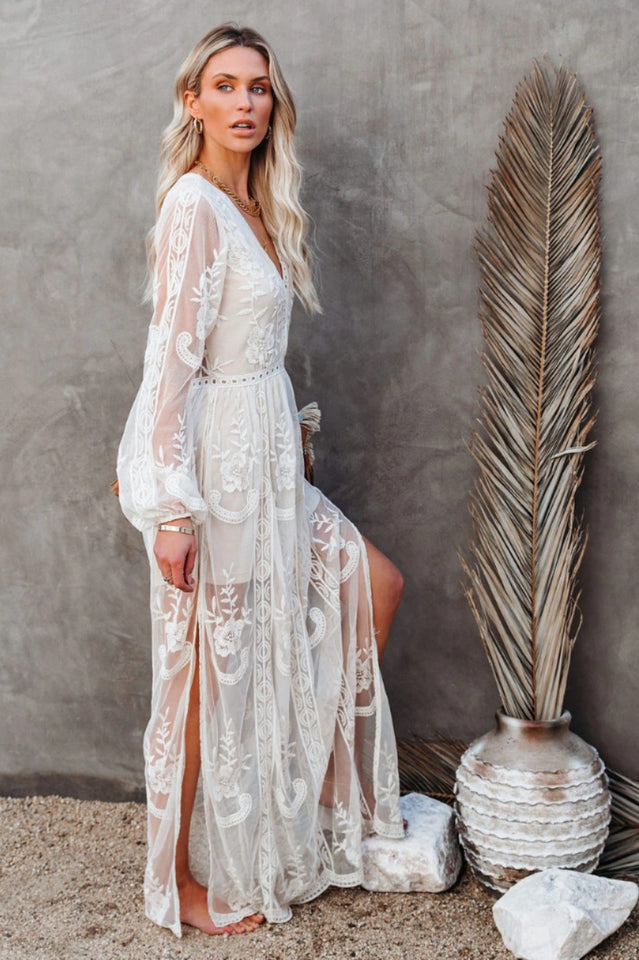 Boho Lace Long Sleeves Maxi Dress